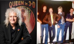 Bri with Queen in 3-D background + bandmates